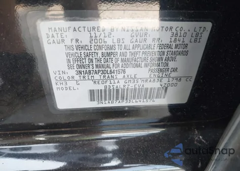 2013 Nissan Sentra Sr из США, поврежденный, VIN 3N1AB7AP3DL641576